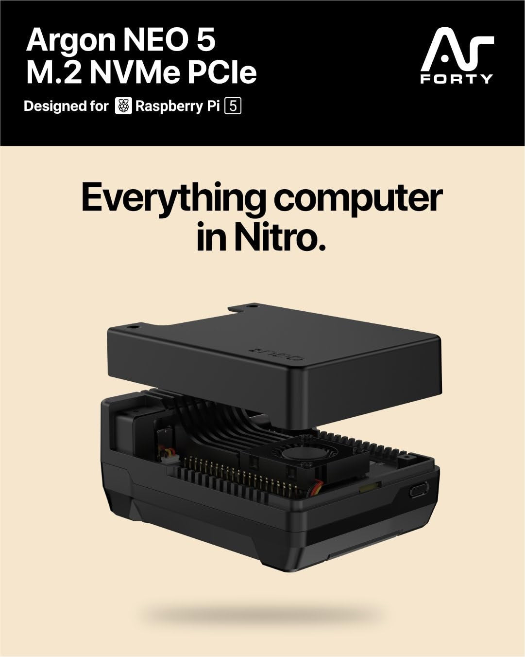 Argon NEO 5 M.2 NVME PCIE Case for Raspberry Pi 5 | Aluminum Case with Built-...