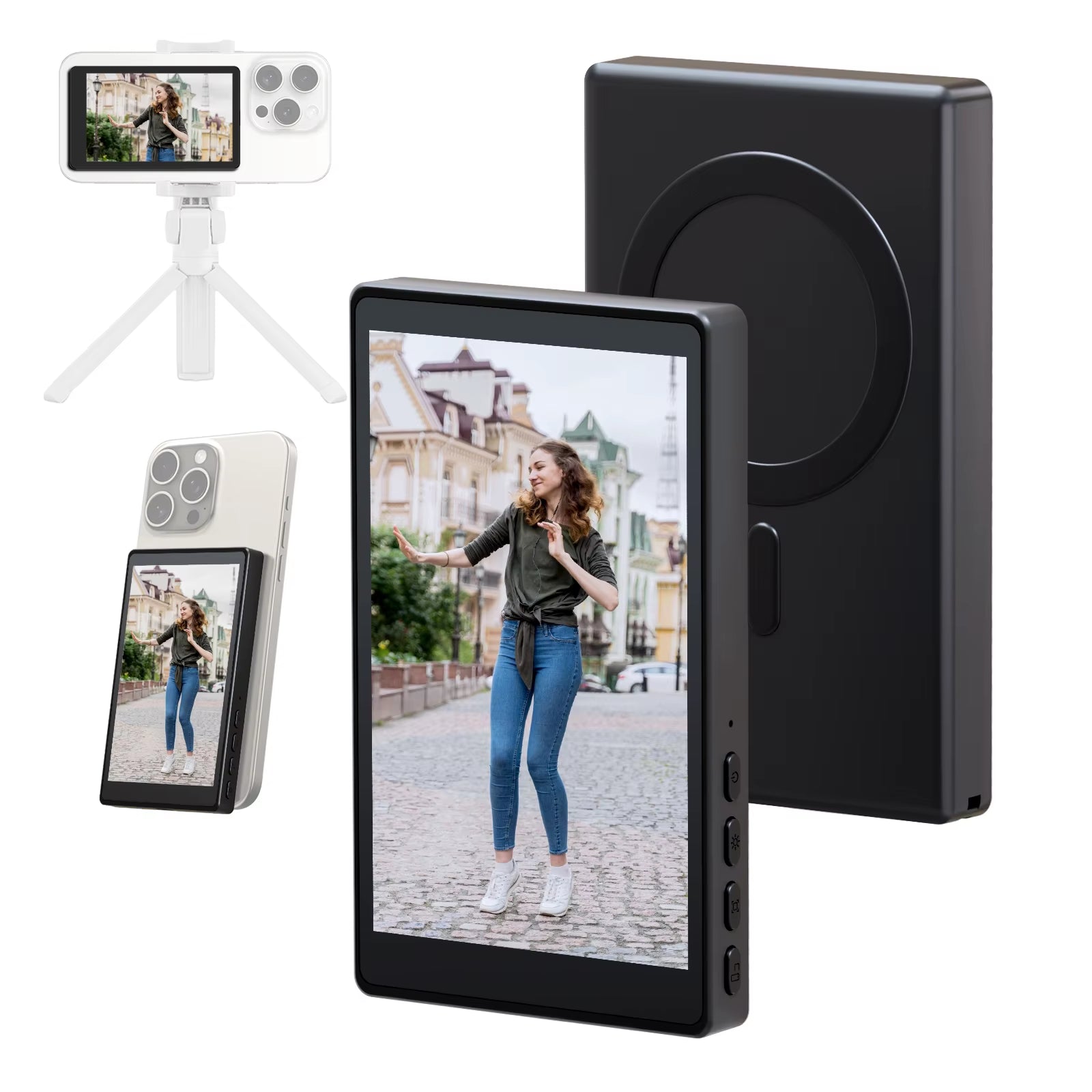 Wireless Selfie Monitor Screen,Magnetic 4K Selfie Monitor Screen with Vlog Live Stream /Selfies ,For Iphone/Android