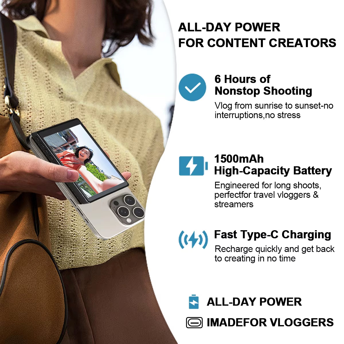 Wireless Selfie Monitor Screen,Magnetic 4K Selfie Monitor Screen with Vlog Live Stream /Selfies ,For Iphone/Android