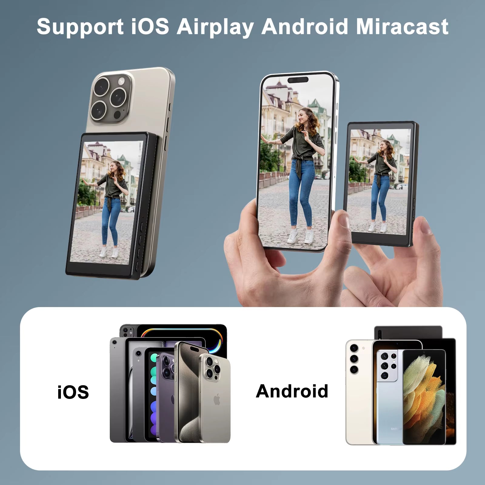 Wireless Selfie Monitor Screen,Magnetic 4K Selfie Monitor Screen with Vlog Live Stream /Selfies ,For Iphone/Android