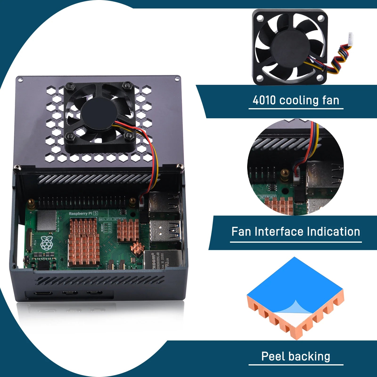 Aluminum Case for Raspberry Pi 5, with 4010 PWM Fan and Copper Heatsinks for Raspberry Pi 5