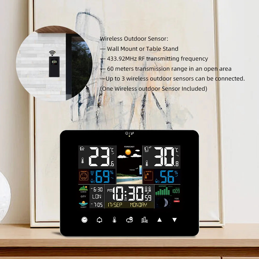 Multifunctional Weather Station Alarm Clock Touch Screen Thermometer