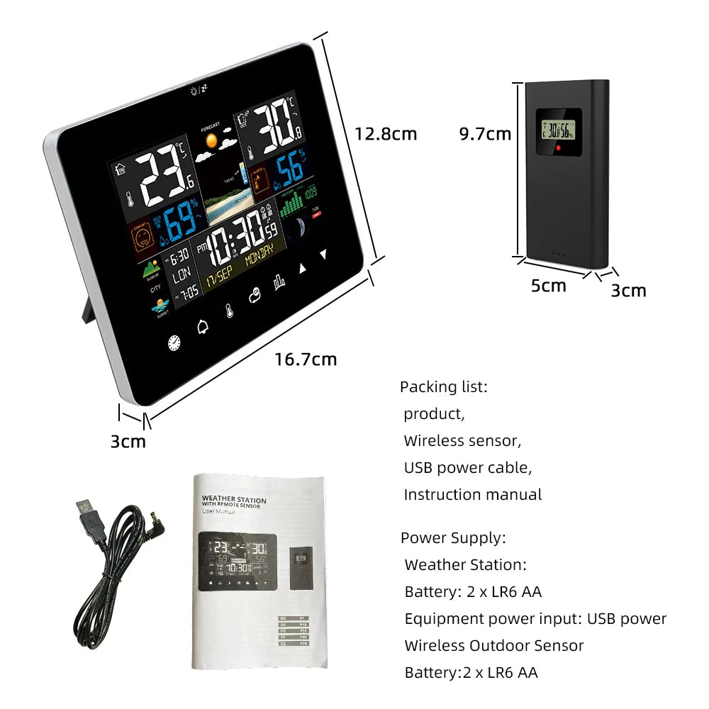 Multifunctional Weather Station Alarm Clock Touch Screen Thermometer