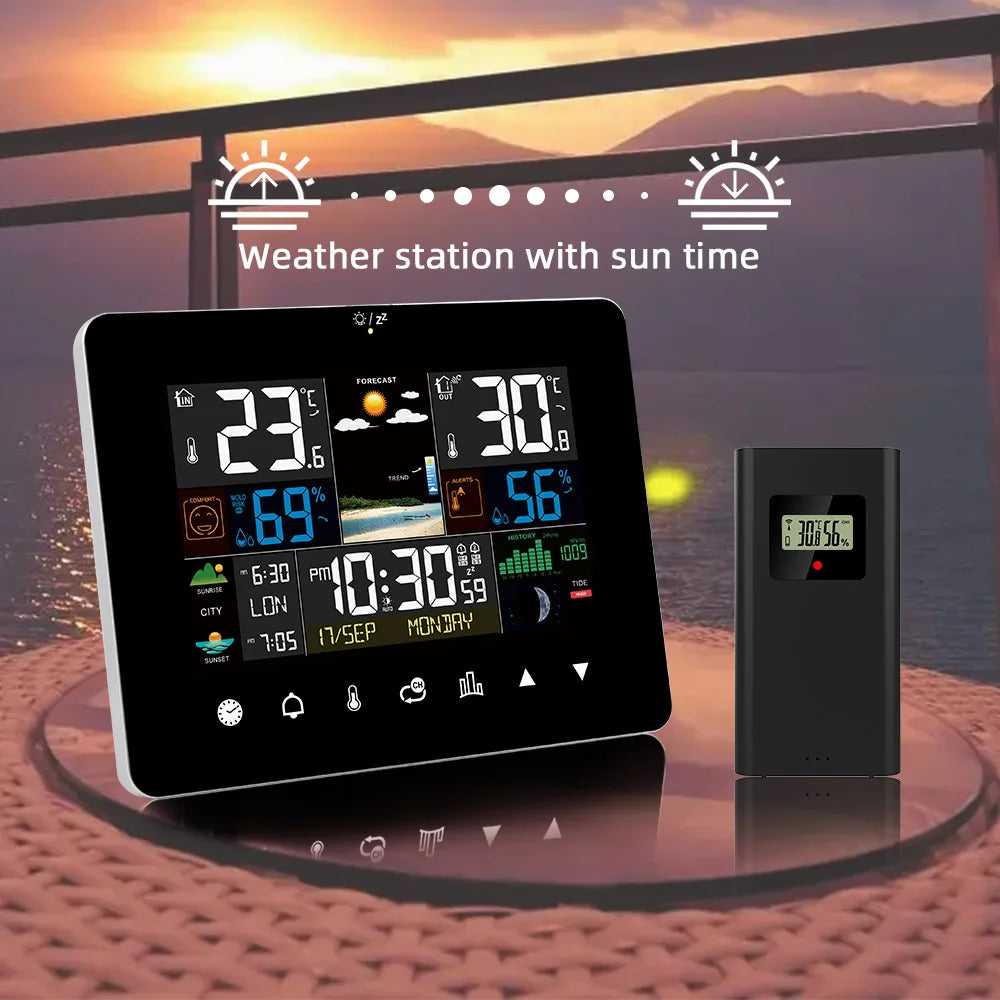 Multifunctional Weather Station Alarm Clock Touch Screen Thermometer