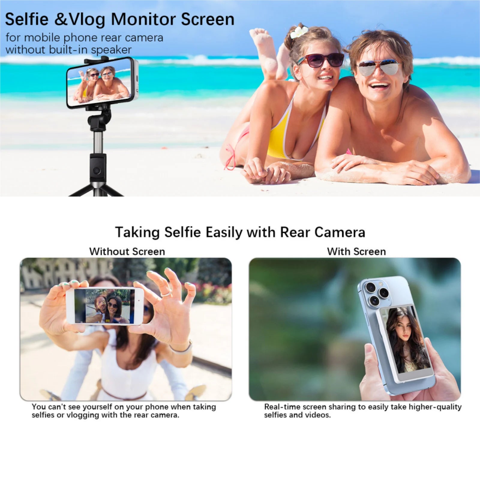 New Magnetic Phone Vlog Selfie Monitor Screen for Phone Rear Camera for Selfie Rear Camera Compatible With iPhone Android