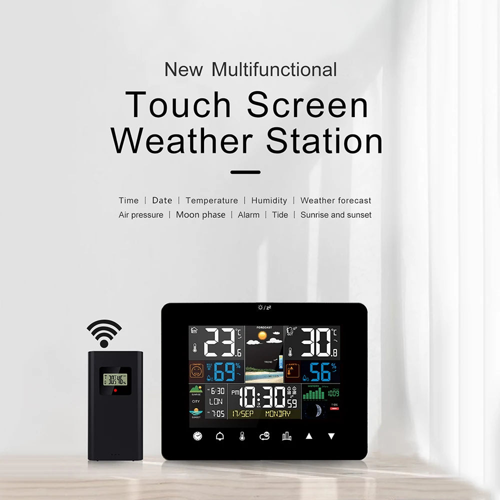 Multifunctional Weather Station Alarm Clock Touch Screen Thermometer