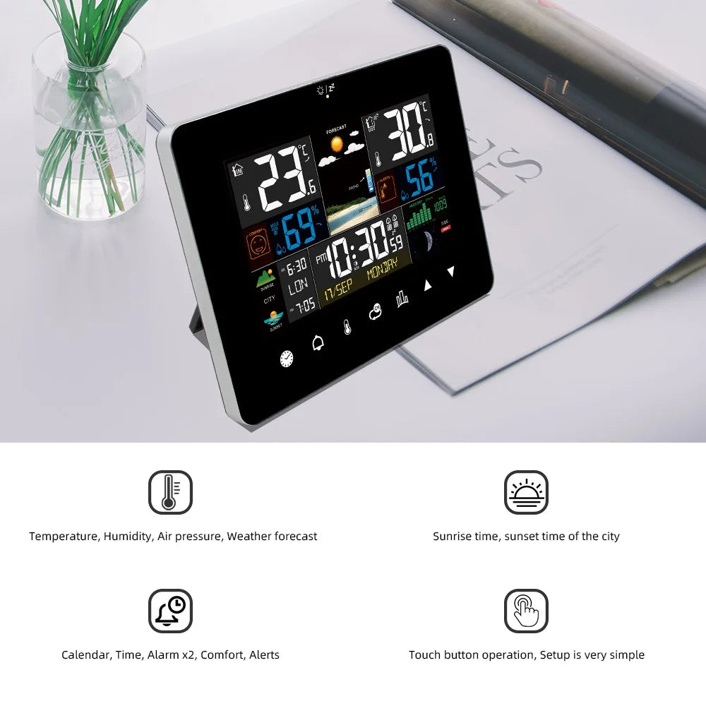 Multifunctional Weather Station Alarm Clock Touch Screen Thermometer