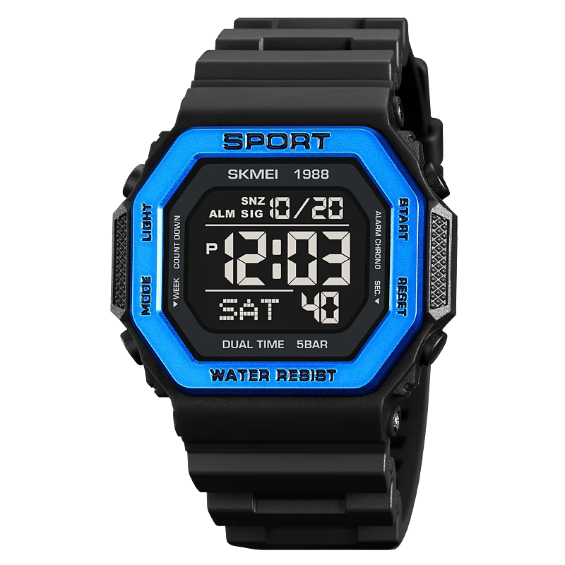 SKMEI 1988 Digital Sports Watch for Men LED Display Military Countdown Wristwatches Waterproof Mens Alarm Clock Reloj Hombre