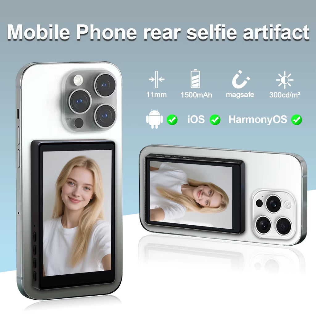 Wireless Selfie Monitor Screen,Magnetic 4K Selfie Monitor Screen with Vlog Live Stream /Selfies ,For Iphone/Android