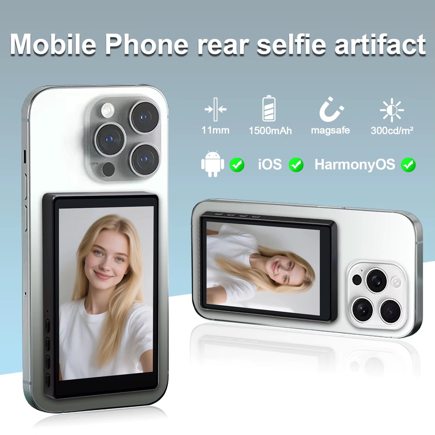 Wireless Selfie Monitor Screen,Magnetic 4K Selfie Monitor Screen with Vlog Live Stream /Selfies ,For Iphone/Android